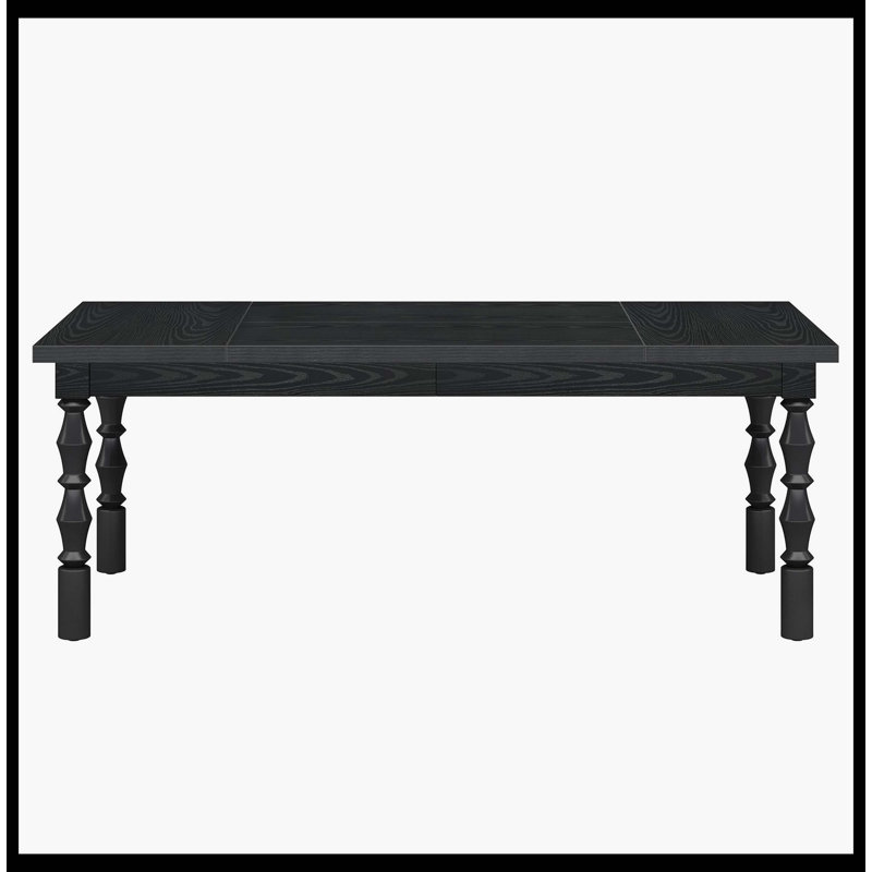 Rectangle Dining Table, 62” Kitchen Table With Carved Turned Legs For 4-6 People, Black