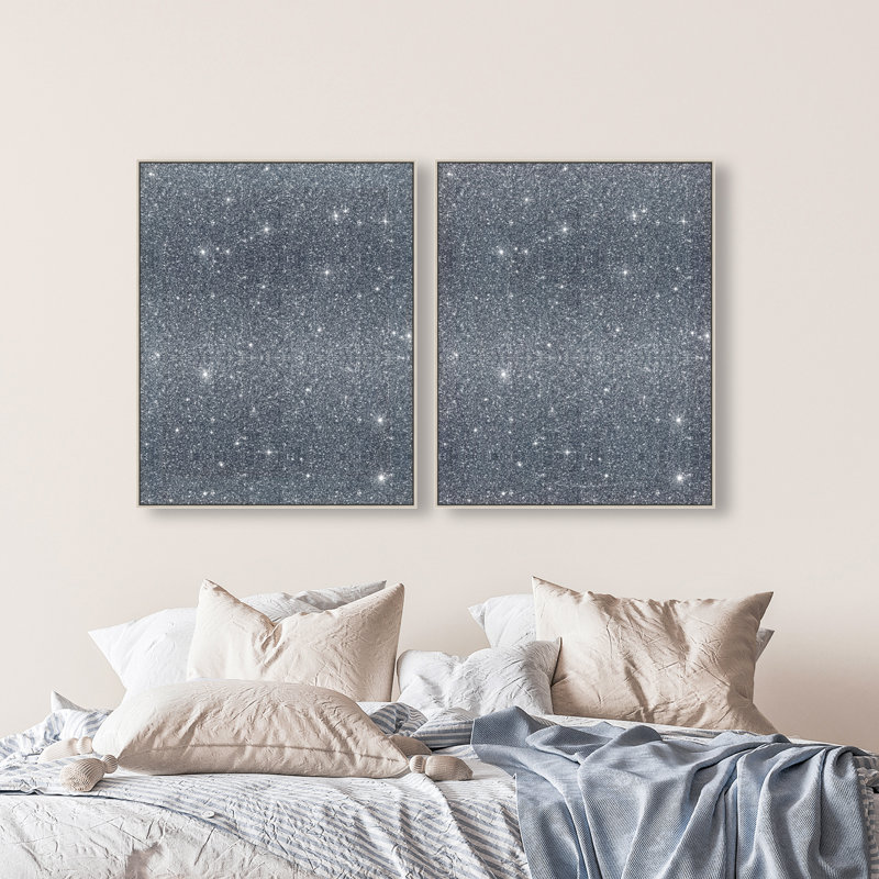 Deep Blue Set Canvas Abstract Print by Oliver Gal, Black Frame, 16 x 20, 31"H x 37"W, Silver Floater Frame