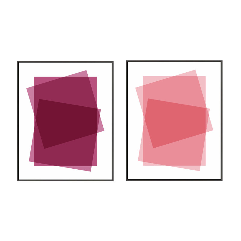 "Claret & Pink Kami", encadré 2 pièces par Jacques Pilon, Toile encadrée noire, H 25 po x l 20 po