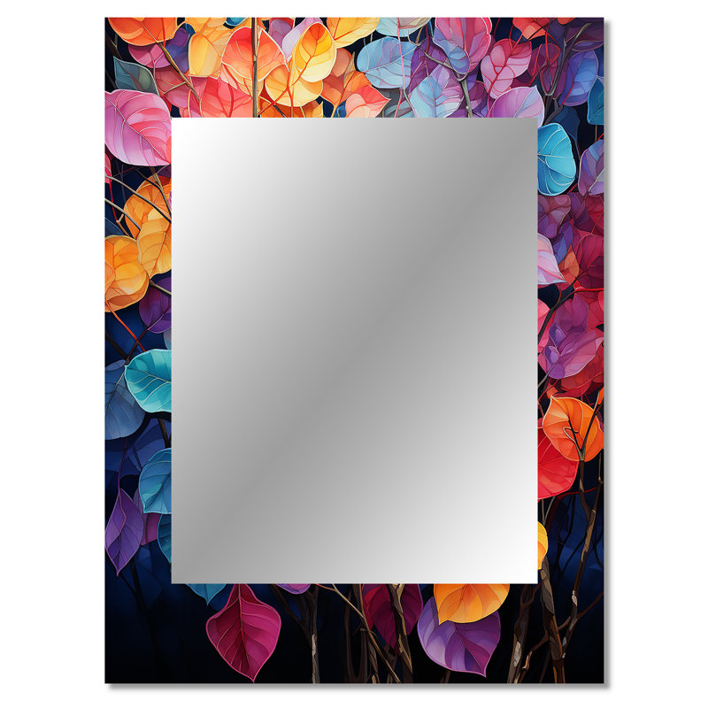Magical coloré feuilles - miroir mural feuilles, miroir décoratif traditionnel, art imprimé en métal, 40 po x 30 po
