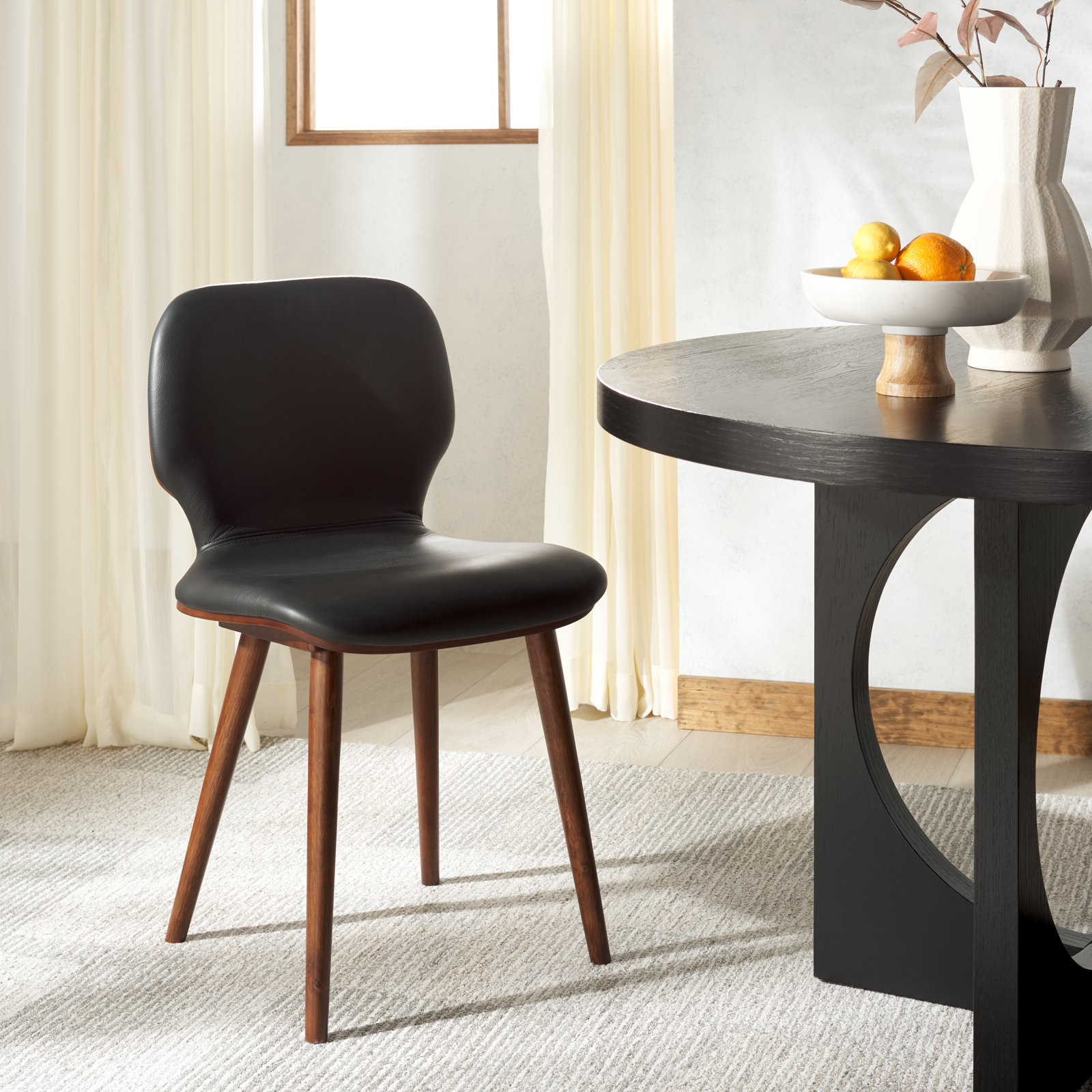Vanya Side Chair, Black Leather
