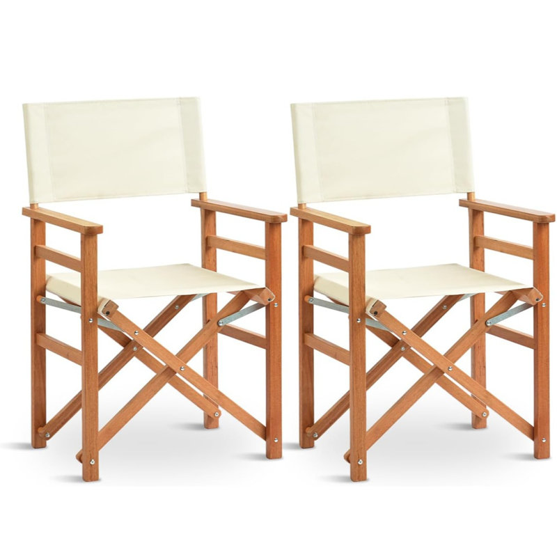 Ensemble de 2 chaises de plage en bois massif pour patio, Blanc, Brun