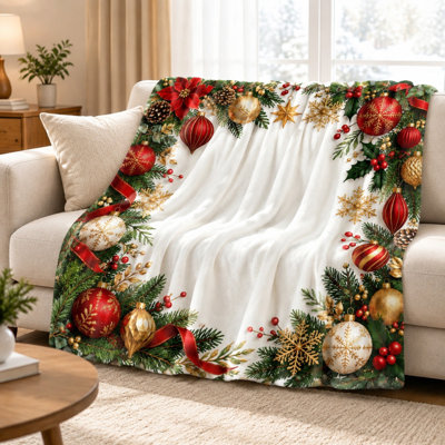 Festive Christmas Throw Blanket, Cozy Holiday Decor Fleece Blanket for Sofa Couch Bedroom Living Room Home Cozy Winter Gifts