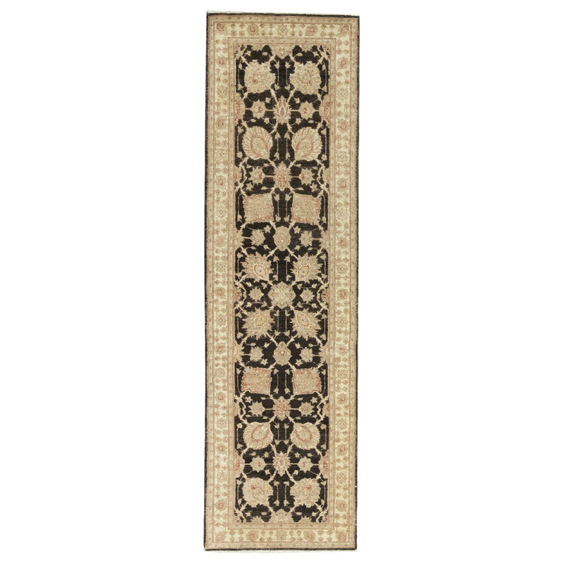 Wool Oriental Area Rug in Black/Cream