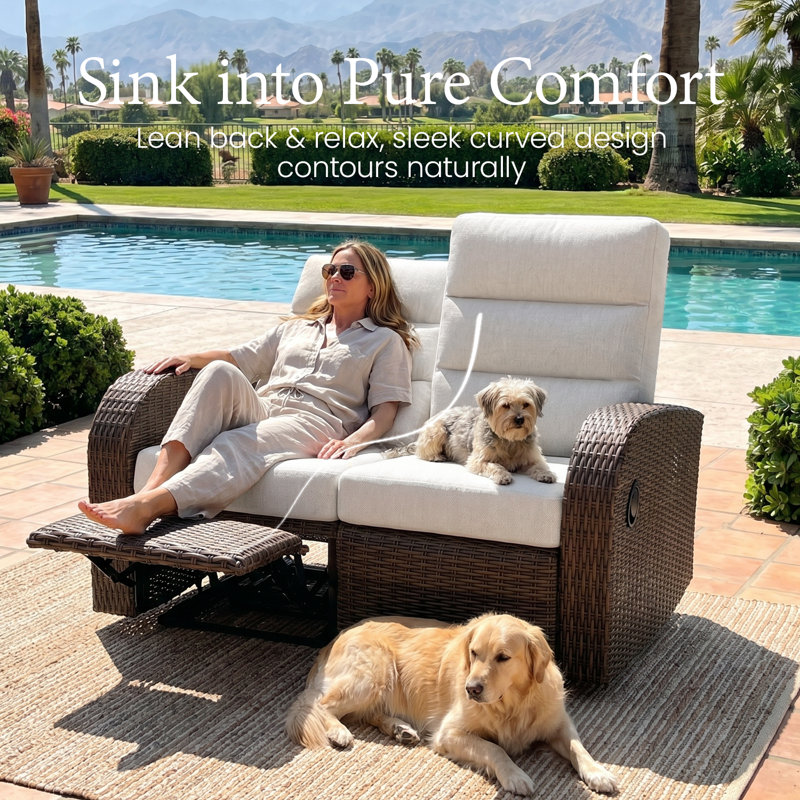 Outdoor Lounge Chair, Beige, Brown