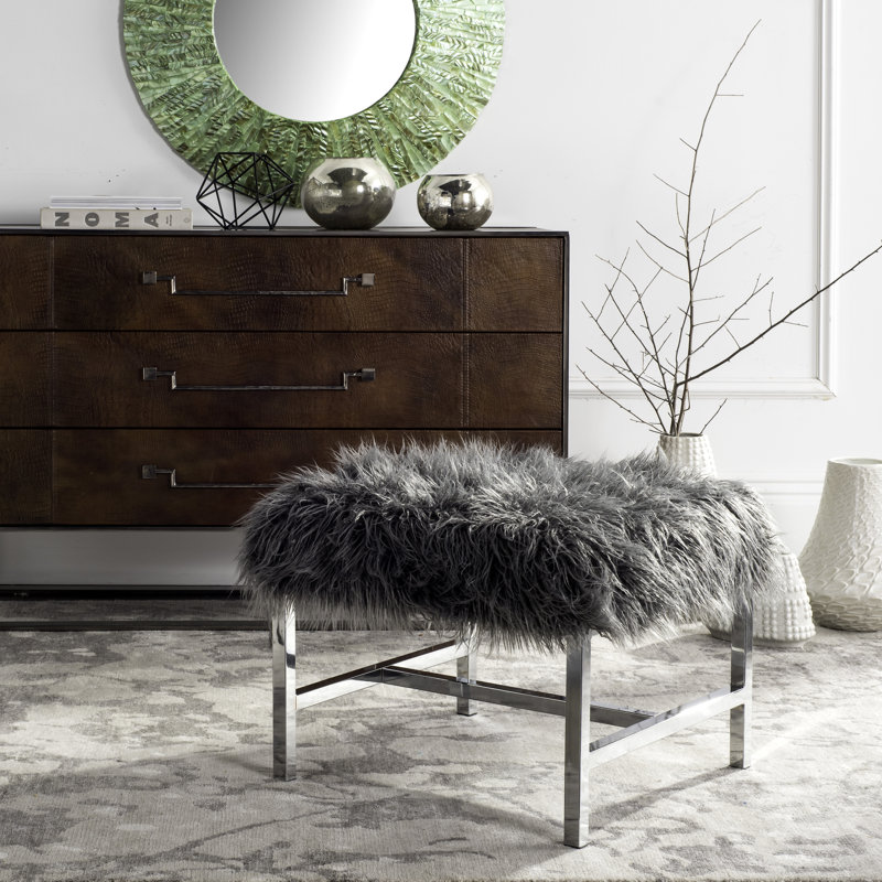 Cristian Faux Sheepskin Square Bench, Grey