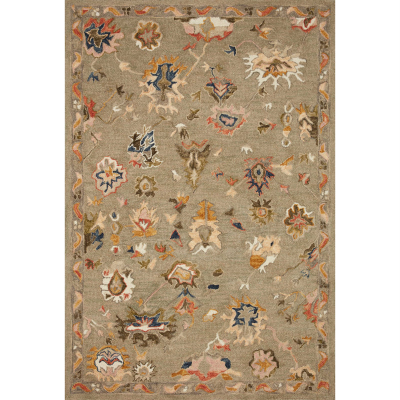 Tapis oriental gris en laine crocheté à la main Norge, Rectangle 8 pi 6 po x 12 pi