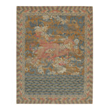 Rug & Kilim’S Distressed Dragon Rug In Ochre, Blue And Red Pictorial