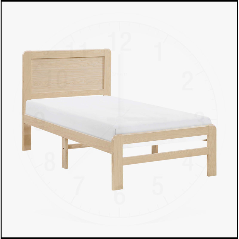 Structure de lit plateforme contemporaine au fini naturel de taille simple, fabrication en bois durable pour les chambres modernes