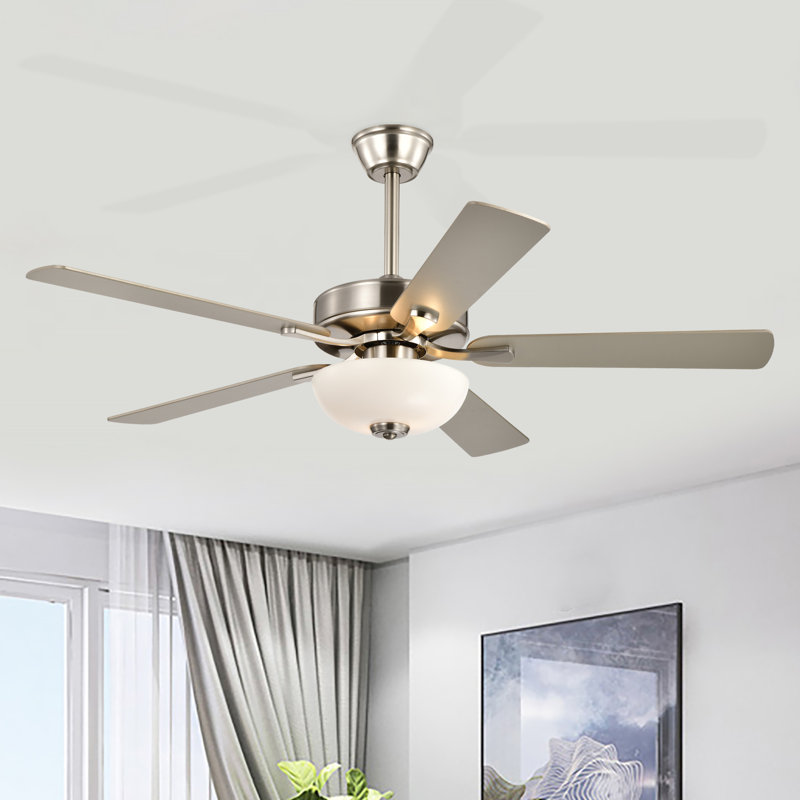 52-in 5-blade Reversible Ceiling Fan With Led Light And Remote Control, Silver;Gray Wood, Brushed Nickel