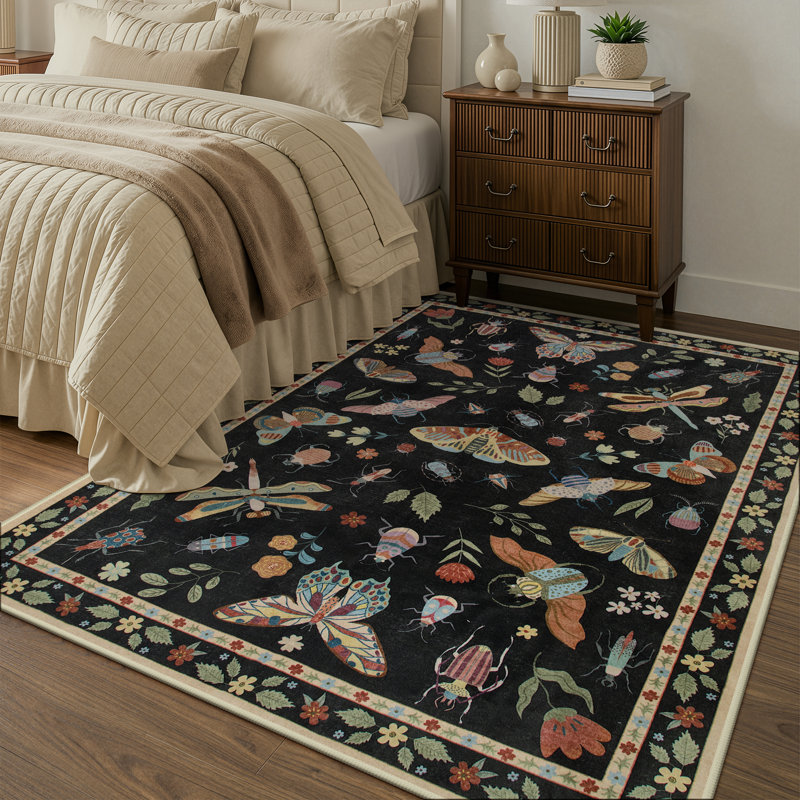 Insect Print Washable Rugs for Living Room Ultra-Thin Non-Slip Modern Bedroom Large Carpet, Rectangle 5' x 7'
