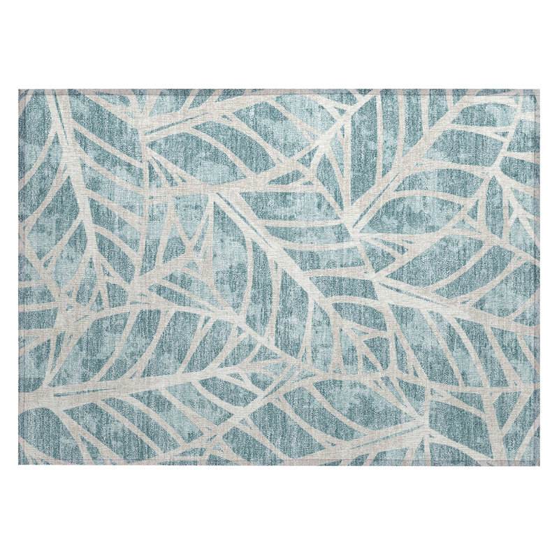 Machine Washable Indoor/Outdoor Chantille ACN2866 Botanical Rug, 1'8" x 2'6", Teal