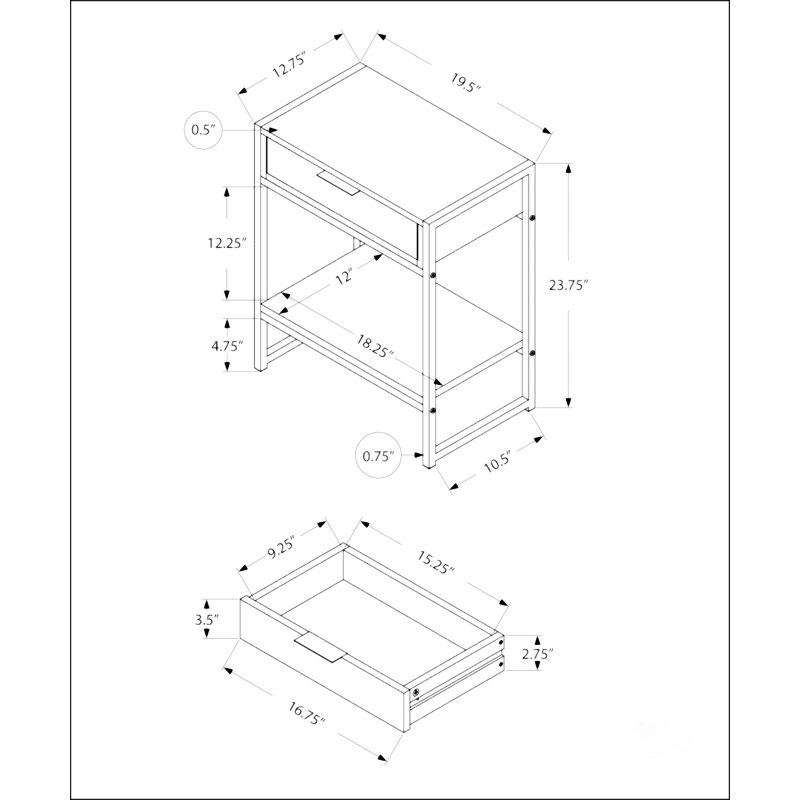 Modern Accent Table With Storage Drawer, Gold, Beige