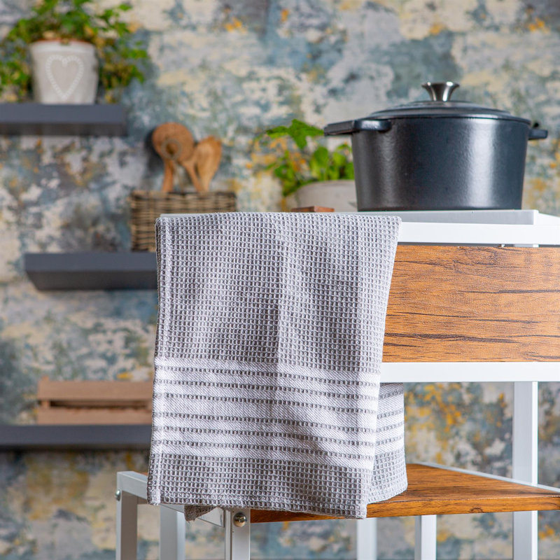 Cotton Stripe Tea Towel Kitchen Towel, Grey