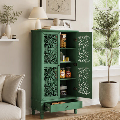 Grande armoire de rangement décorative en bois sculpté à 2 portes avec tiroir de 55 pouces de style rustique pour le salon, le couloir et la salle à manger