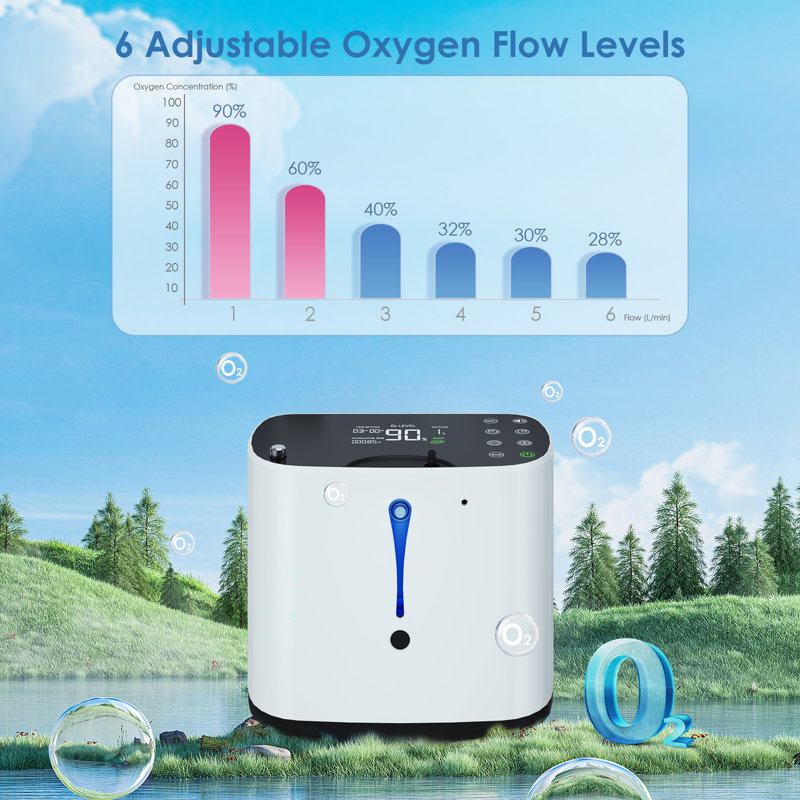 Machine à oxygéner à usage domestique 1L / 90% continue, 1-6L 90% -33% réglable avec réservoir d'humidificateur, écran ACL et télécommande