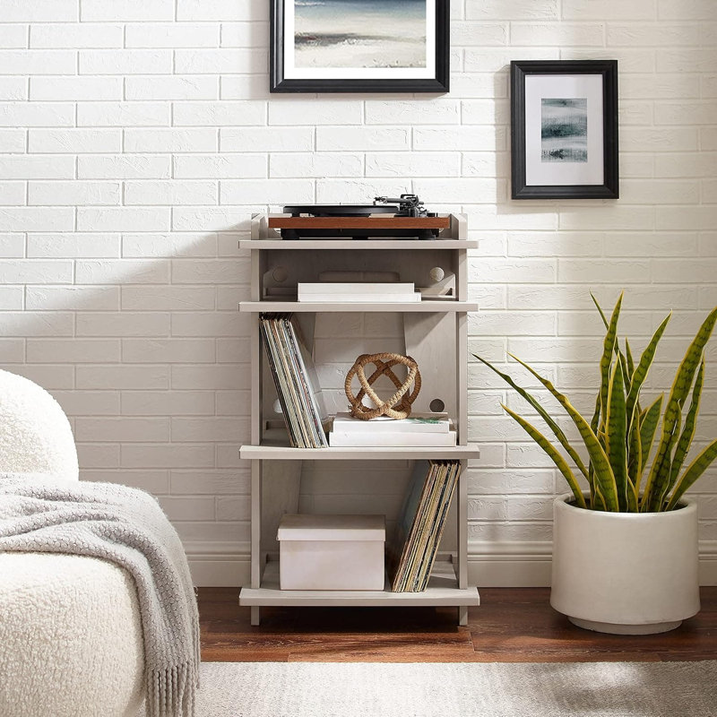 Console multimédia Crosley Soho avec rangement pour disques vinyles, support pour tourne-disque moderne avec niveleurs réglables et gestion des câbles