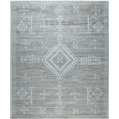 8x10 Gray Hand-Knotted Wool Diamond Totem Classic Traditional Modern Contemporary Carpet Rug