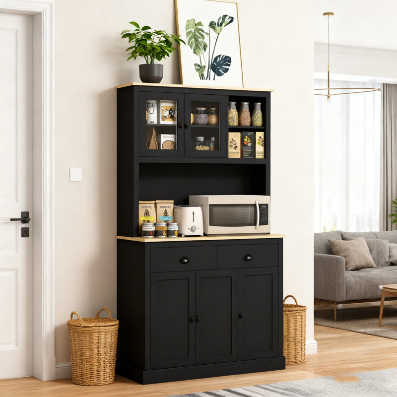 71" Tall Freestanding Kitchen Cabinet Black, Black