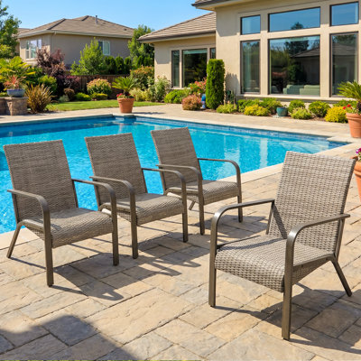 Arusha Antilles All Weather Wicker Chairs Set Of 4, Outdoor Patio Chairs With Quick-drying Built-in Cushions For Garden, Porch, Poolside