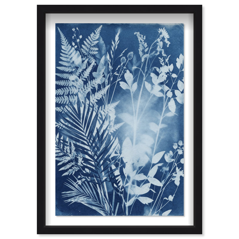 Blue Foliage II Print by Oliver Gal, 11.5"H x 16.5"W, Black Shadowbox