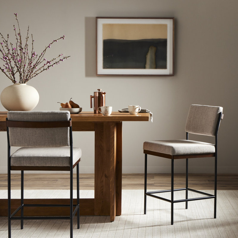 Benton Upholstered Stool with Metal Frame, Counter Stool (26.42" Seat Height), Savile Flannel/Polyester Blend
