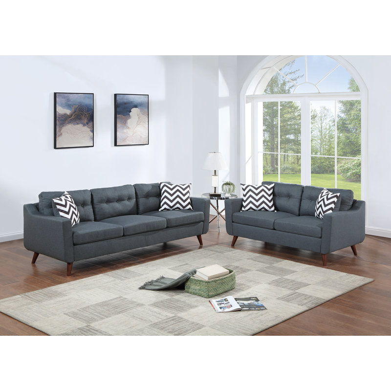 Ensemble de canapé 2 pièces Charitini, Velours gris velours