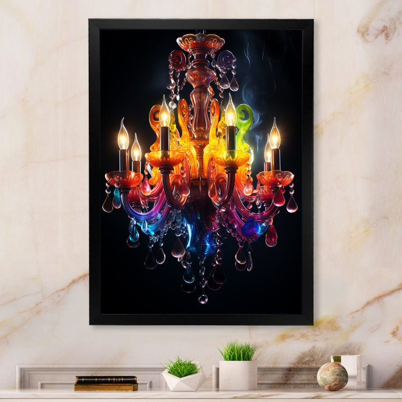 Luminaire élégant en cristal jaune - lustre, Cadre flottant noir, H 32 po x l 16 po x P 1 po
