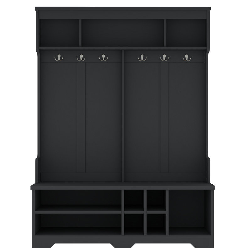 77.3-Inch H Hall Tree With Metal Hooks And Shoe Cabinet, Black