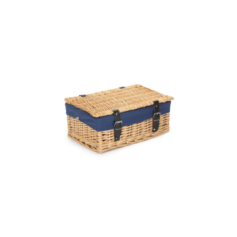 Lily Manor Wicker 14" Empty Hamper Basket with Lining, Natural/Navy