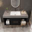 Meuble-lavabo flottant simple contemporain avec comptoir en faux marbre, lavabo en céramique, 2 tiroirs en bois massif multicouches
