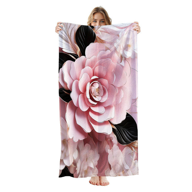  Serviette de plage légère en microfibre, absorbante et sans décoloration, 30 po x 60 po, motif floral rose 3D