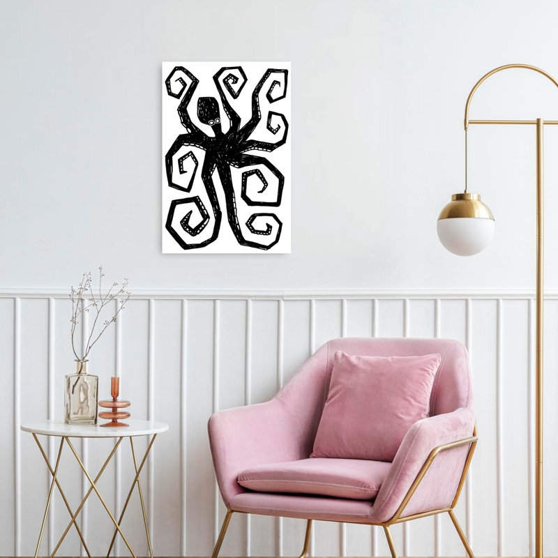«Black Octopus Swirl Abstract Modern Contemporary Octopus Ocean», reproduction d'art murale, 24" H x 16" W