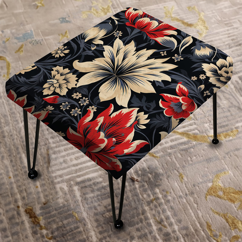 Motif floral damassé rouge et beige