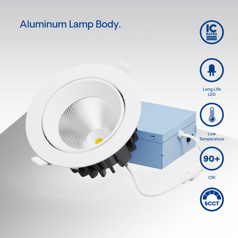 Cardan 4 po DEL 12 W, faisceau réglable de 24 degrés, 5 CCT sélectionnable, intensité variable 0-10 V, 120-277 V
