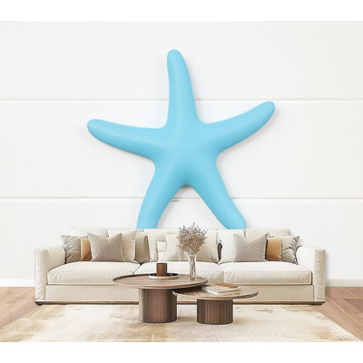 Papier peint adhésif mural étoile de mer bleu minimaliste blanc H 69 po x l 96 po Papier adhésif amovible en PVC Coastal Coastal