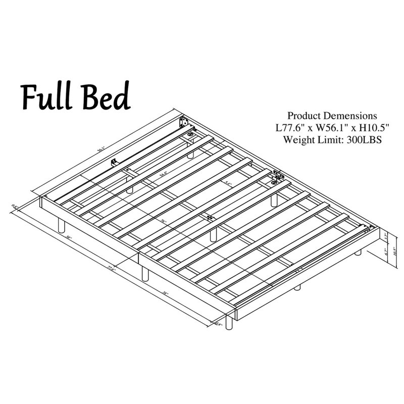 Base de lit plateforme en bois flottant, Blanc, Double