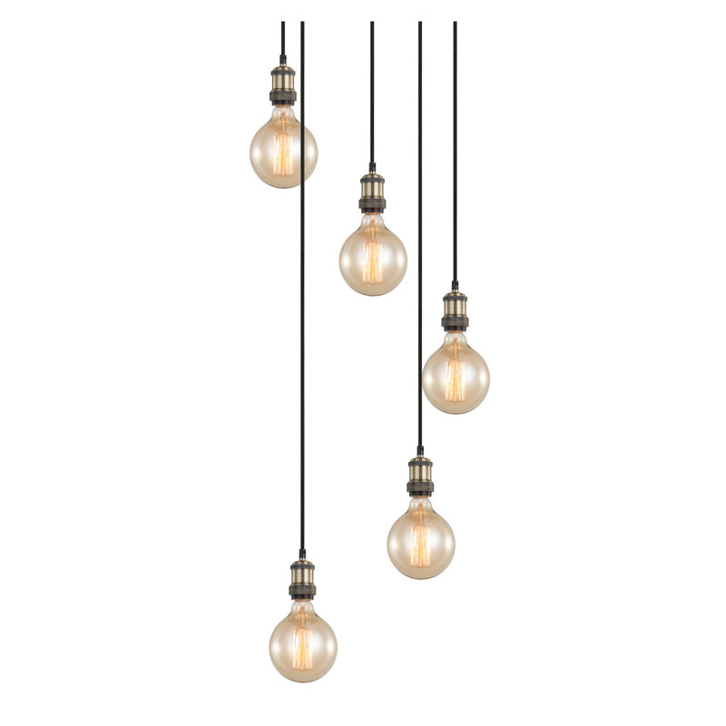 Luminaire suspendu pour grappe 5 lumières Pinnix, Gris peint / Bronze