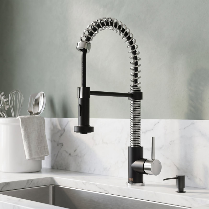 Robinet de cuisine de H 19 po avec pulvérisateur rétractable à deux fonctions Edison, Acier inoxydable / noir mat