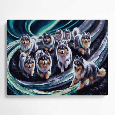 Chiens, art mural gris en métal Keeshond