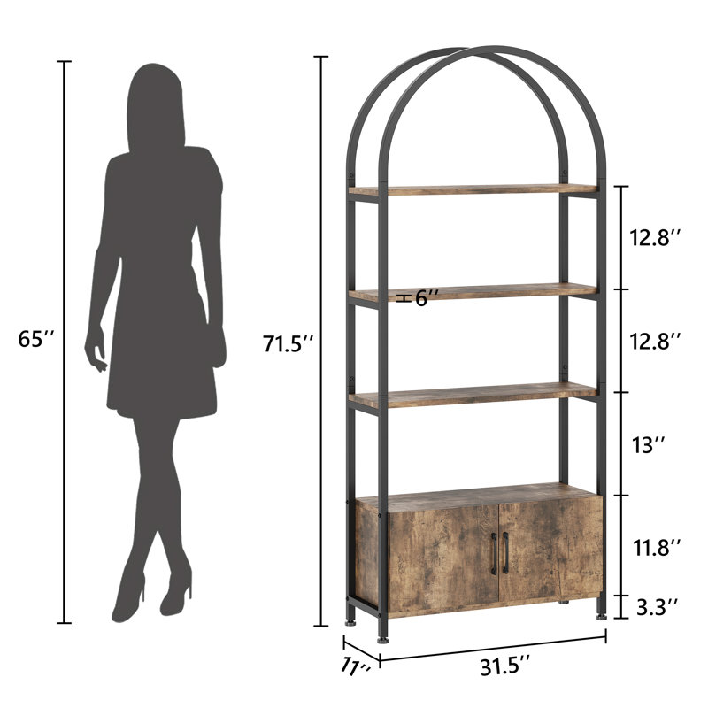 Bookshelf With Door, Tall Bookcase With Storage Cabinet Shelf, Black/Brown