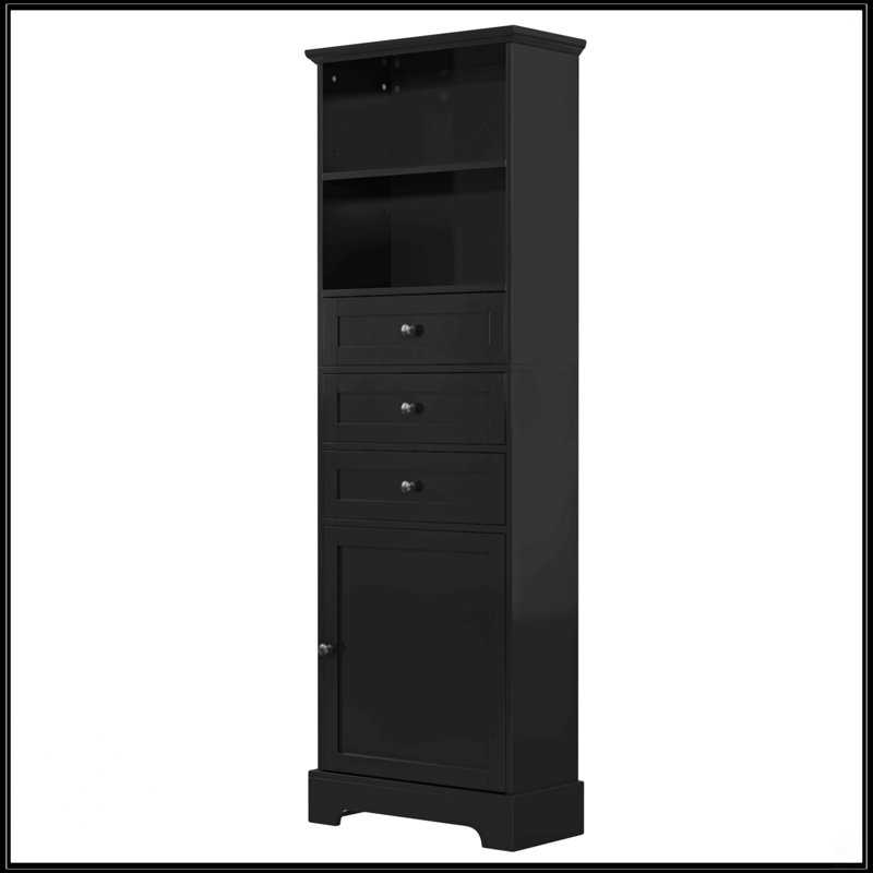 Grande armoire de rangement noire avec 3 tiroirs et tablettes réglables pour la salle de bain, Noir
