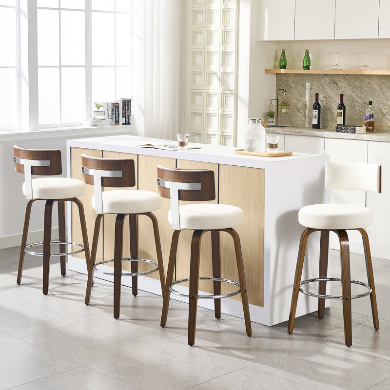 Swivel Upholsered Counter & Bar Stool, White, Bar Stool (29" Seat Height)