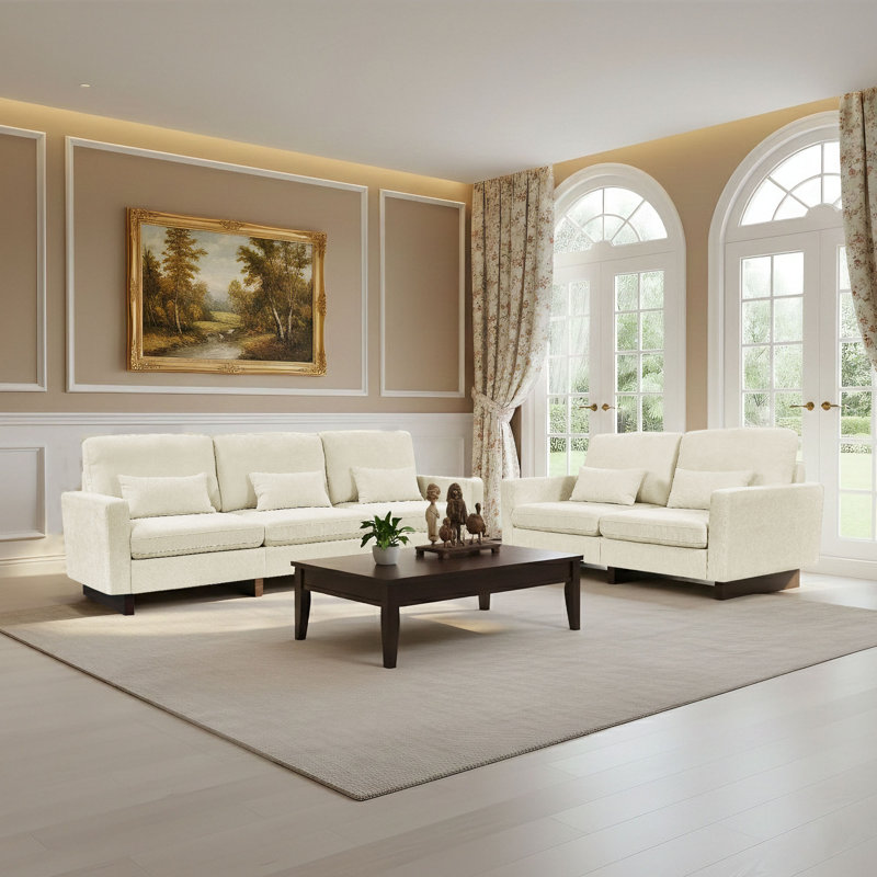 2-Piece Living Room Set – Chenille Sofa & Loveseat With Wooden Feet---(3+2)