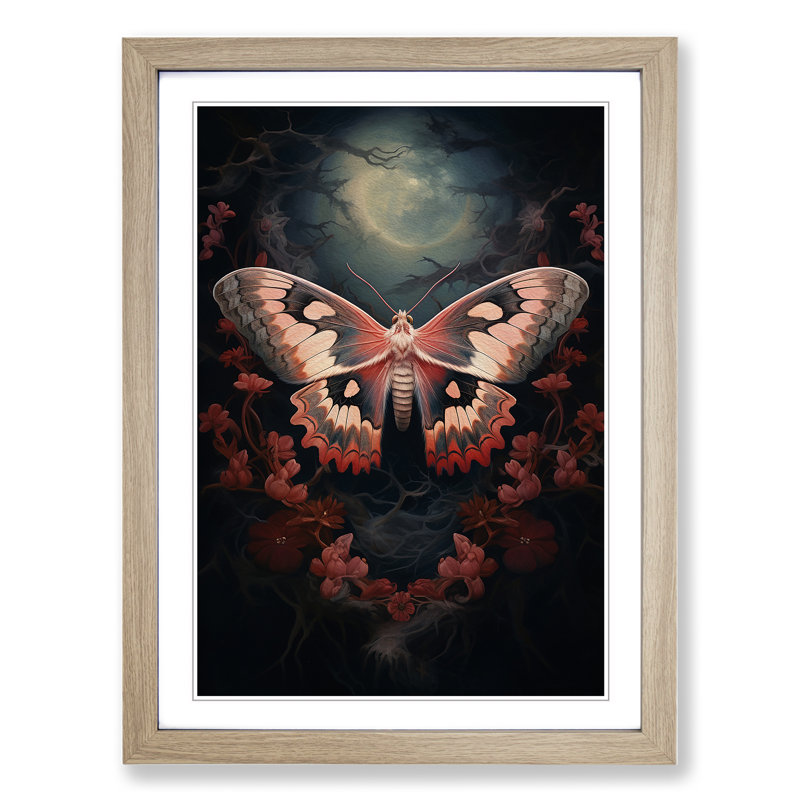 Moth Romanticism 1 Piece Single Picture Frame Wall Art, 46cm H x 34cm W x 2cm D, Oak Framed