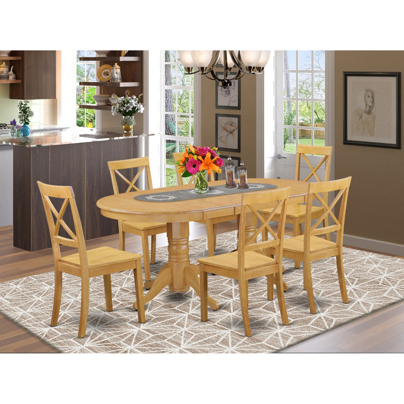 7 Piece Dining Set Consist of an Oval Dining Room Table with Butterfly Leaf and 6 Wood Seat Chairs, Oak