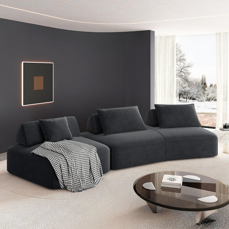 Ensemble de canapé modulaire surdimensionné de luxe moderne surdimensionné de 139 po, canapé rembourré moelleux en chenille avec dossiers amovibles et coussins moelleux, canapé à siège profond et canapé-lit pour salon, bureau, gris foncé