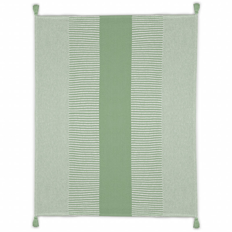 Jeté rayé en coton tissé bleu, Vert