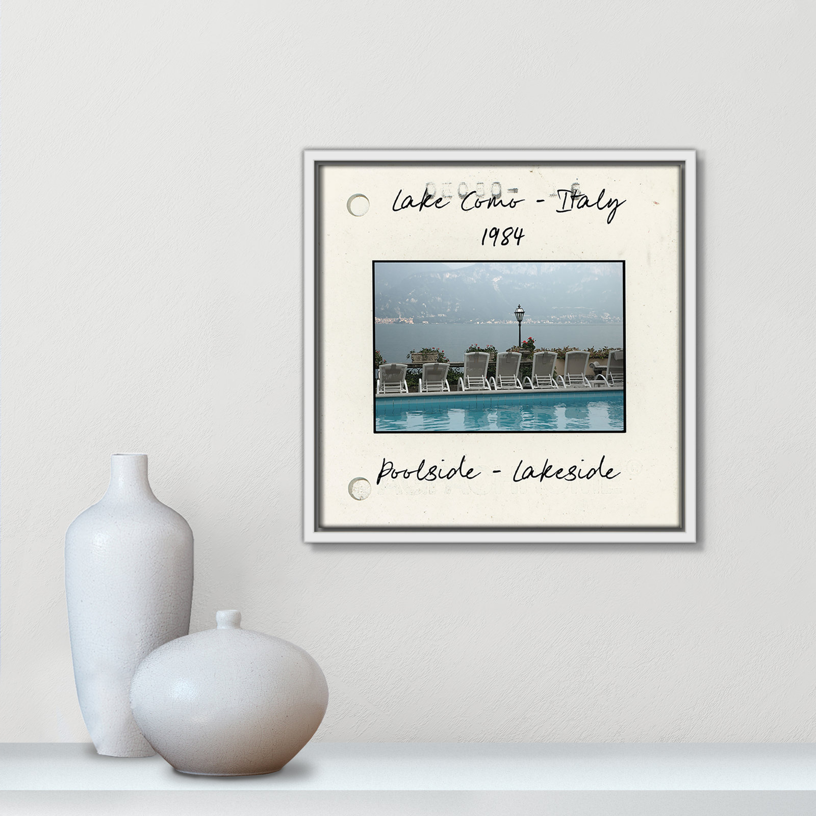 Travel Slide Collection "Lake Como, Italy" Print, White Floater Framed Canvas, 13.5" H x 13.5" W x 2" D
