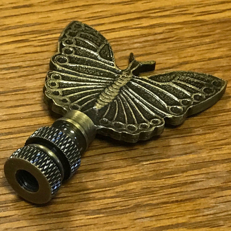 Monarch Butterfly Lamp Finial, Antique Brass
